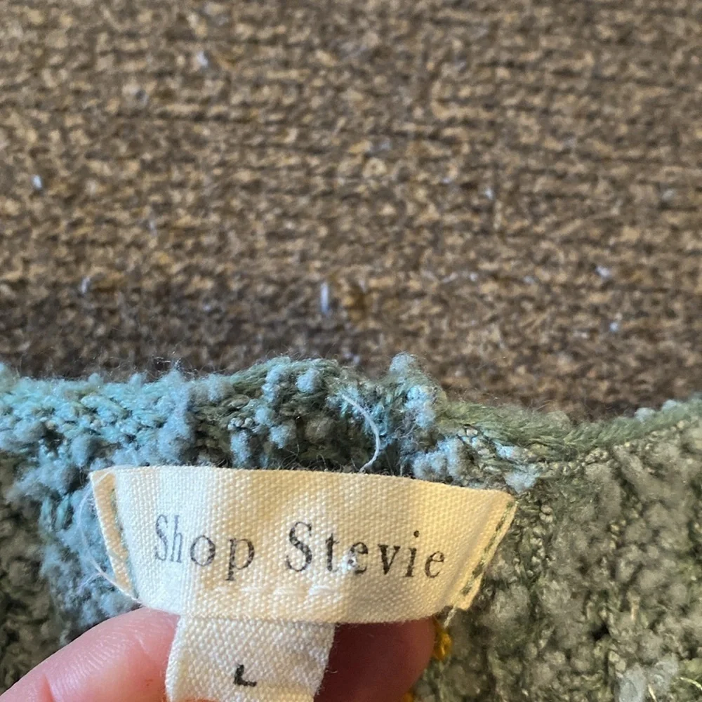 Shop Stevie Oversized Chunky Knit Striped Sweater. Size L. Sage Green and Brown. - Picture 13 of 15